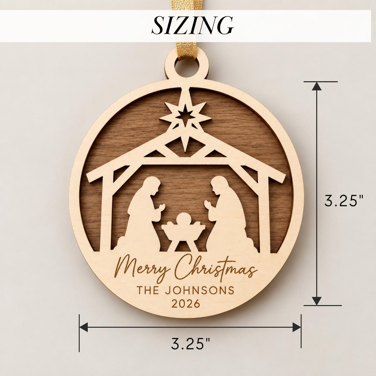 Personalised Nativity Christmas Ornament – Custom Family Name Wooden Keepsake | Christian Christmas Tree Decoration