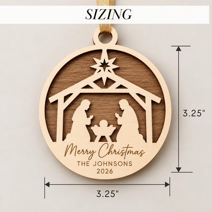 Personalised Nativity Christmas Ornament – Custom Family Name Wooden Keepsake | Christian Christmas Tree Decoration