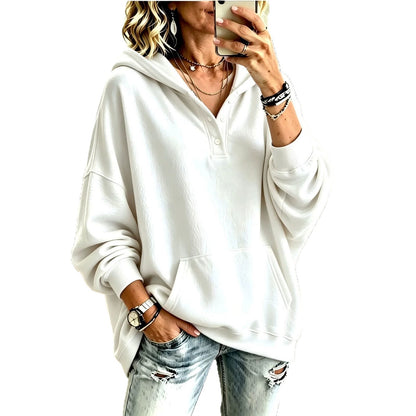 2026 New Cross-Border European And American Independent Station Women'S Hooded Sweatshirt Autumn And Winter Loose Solid Color Casual Long-Sleeved Tops For Women