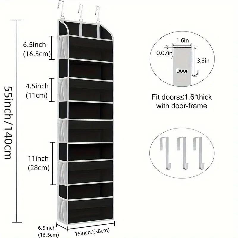 5-Tier Over The Door Hanging Organizer | Large Capacity Closet Storage Organizer with Reinforced Shelves