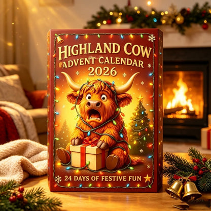 Highland Cow Advent Calendar 2026 – 24-Day Christmas Countdown with Cute Highland Cow Figurines