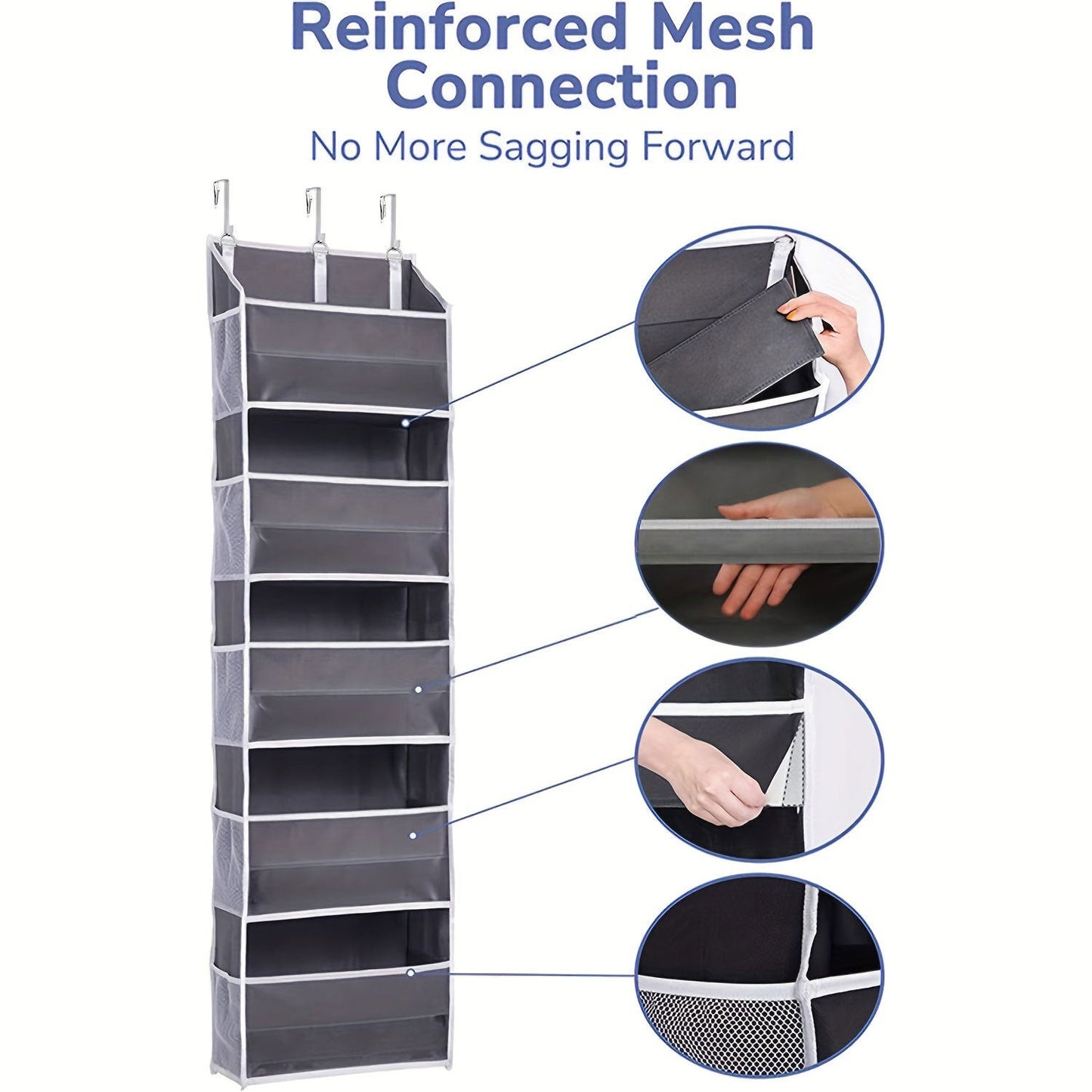 5-Tier Over The Door Hanging Organizer | Large Capacity Closet Storage Organizer with Reinforced Shelves