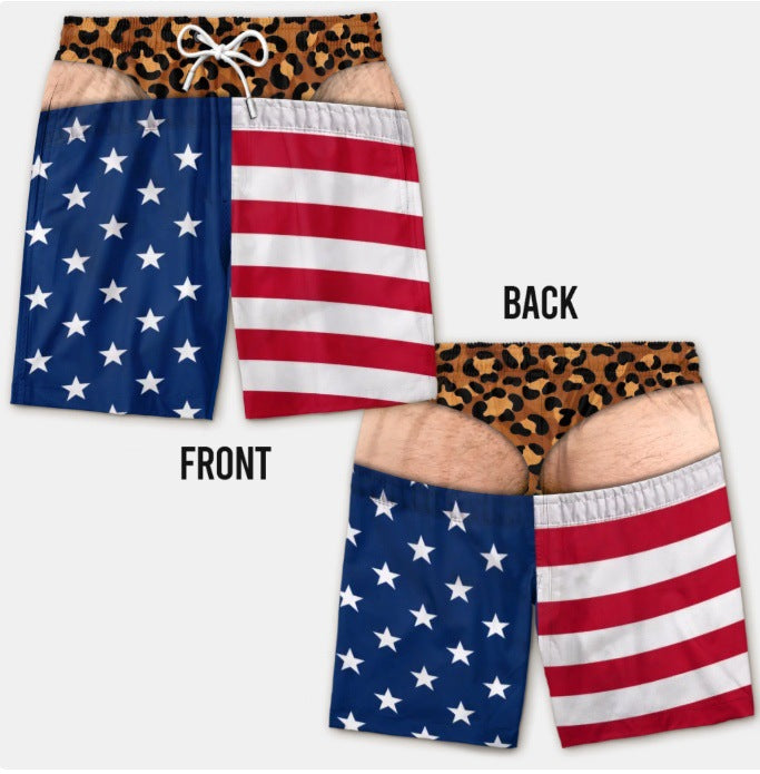 Funny Leopard‑Print Fake Denim Swim Shorts | Novelty Illusion Beach Trunks