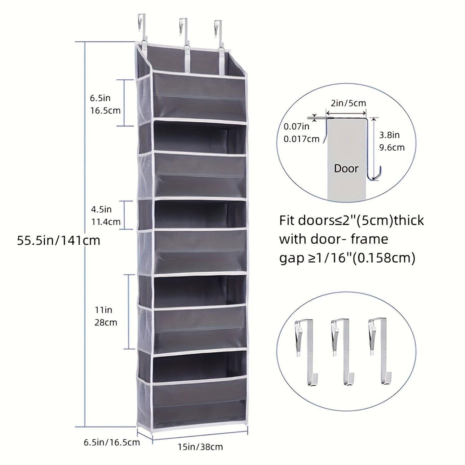 5-Tier Over The Door Hanging Organizer | Large Capacity Closet Storage Organizer with Reinforced Shelves
