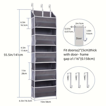 5-Tier Over The Door Hanging Organizer | Large Capacity Closet Storage Organizer with Reinforced Shelves