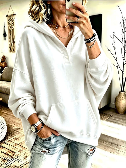 2026 New Cross-Border European And American Independent Station Women'S Hooded Sweatshirt Autumn And Winter Loose Solid Color Casual Long-Sleeved Tops For Women