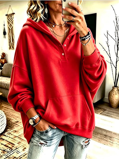 2026 New Cross-Border European And American Independent Station Women'S Hooded Sweatshirt Autumn And Winter Loose Solid Color Casual Long-Sleeved Tops For Women