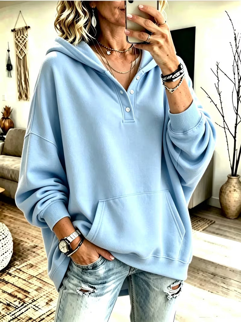 2026 New Cross-Border European And American Independent Station Women'S Hooded Sweatshirt Autumn And Winter Loose Solid Color Casual Long-Sleeved Tops For Women