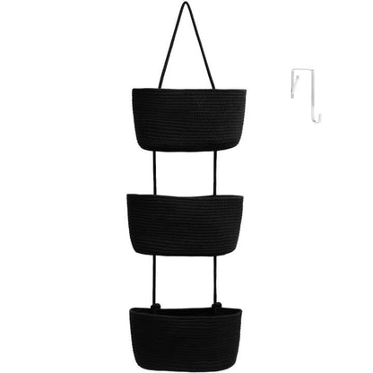🎁Free 4 hooks included 🧺Woven cotton 3-Tier Over the Door Basket, Wall-Mounted Jute Storage Organizer🔥