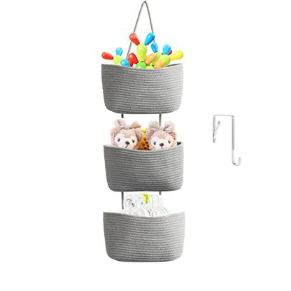🎁Free 4 hooks included 🧺Woven cotton 3-Tier Over the Door Basket, Wall-Mounted Jute Storage Organizer🔥