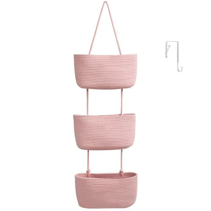 🎁Free 4 hooks included 🧺Woven cotton 3-Tier Over the Door Basket, Wall-Mounted Jute Storage Organizer🔥