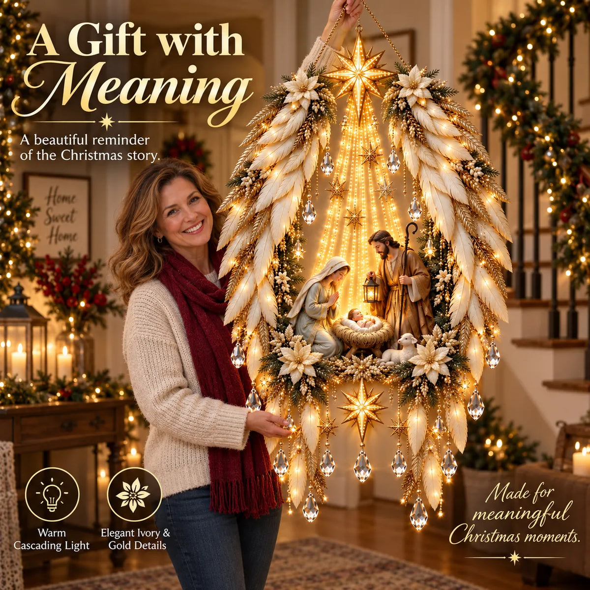 ✨👼 Heavenly Angel Wings Nativity Light✨ – Lighted Christmas Wall Decor