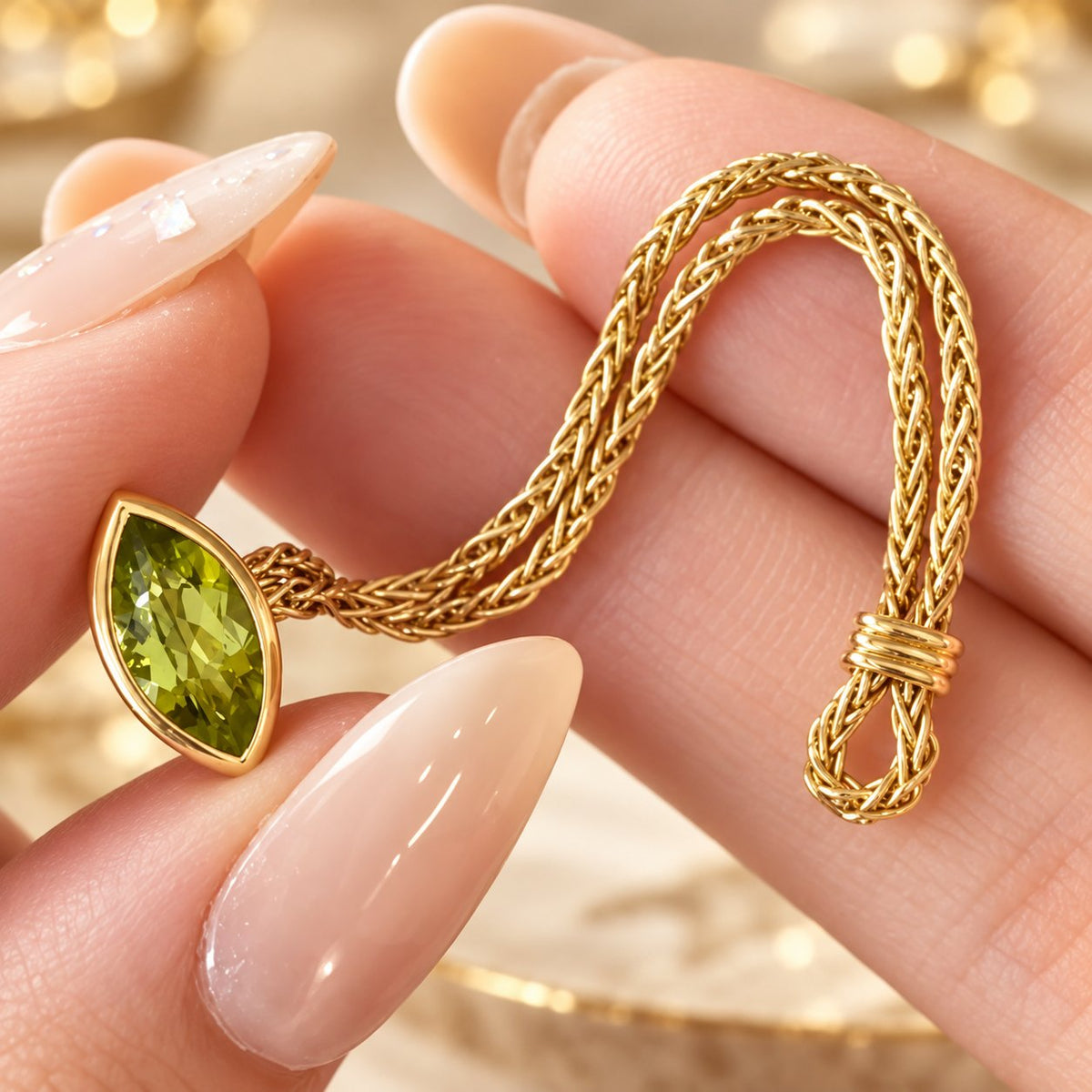 ✨ Adjustable Olive Green Gemstone Live-Rope Ring