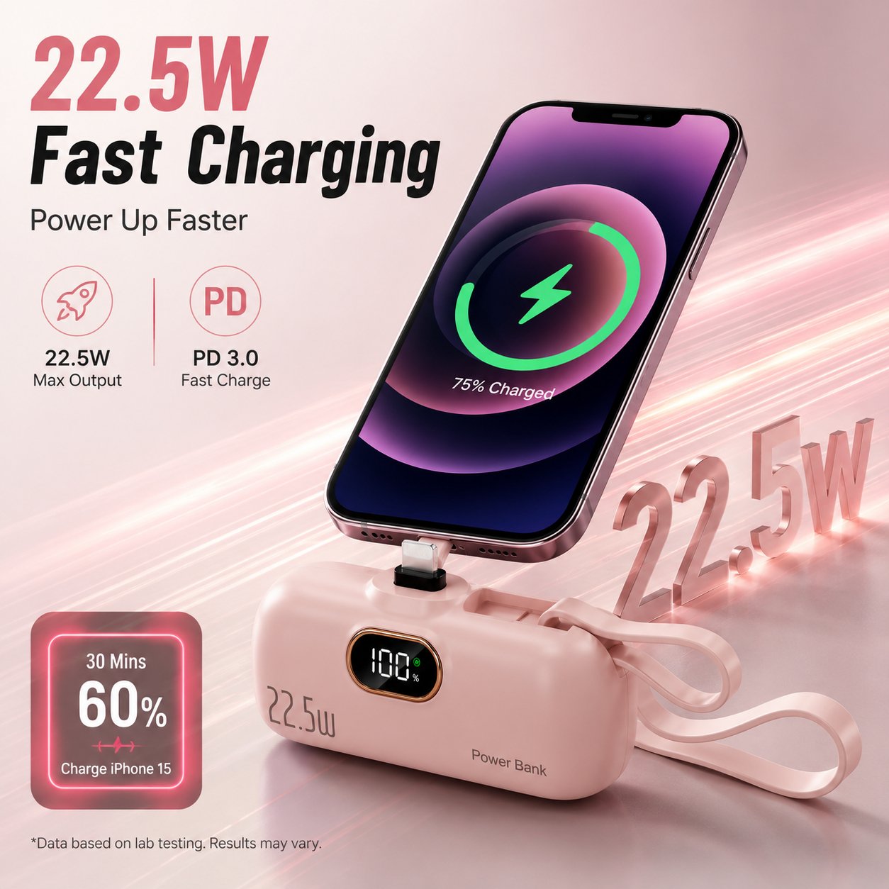 🔋⚡Pocket Power Bank With Built-In Cable - 22.5W Fast Charging