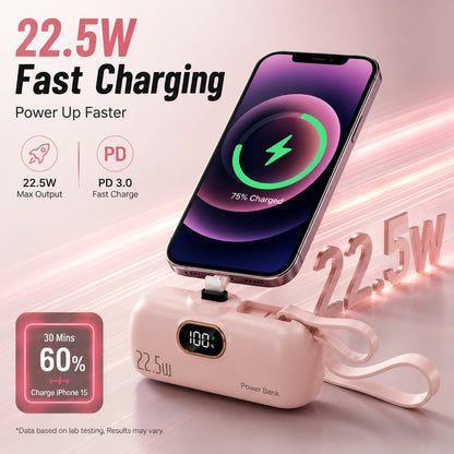 🔋⚡Pocket Power Bank With Built-In Cable - 22.5W Fast Charging