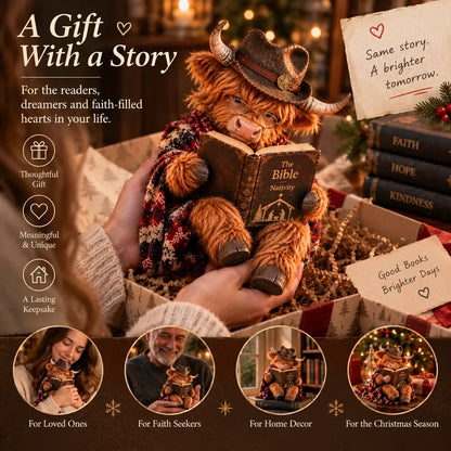 🔥⏳ Last Day 49% OFF – 🐮 Highland Cow Bible Nativity Figurine | Bookish Christmas Faith Décor for Shelves, Desks & Meaningful Gifts 🎄