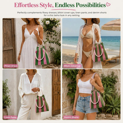 🏆👜 Limited-Time Sale: 43% OFF 🌴 Boho Striped Knit Bucket Handbag for Women – Handmade Summer Beach Shoulder Bag