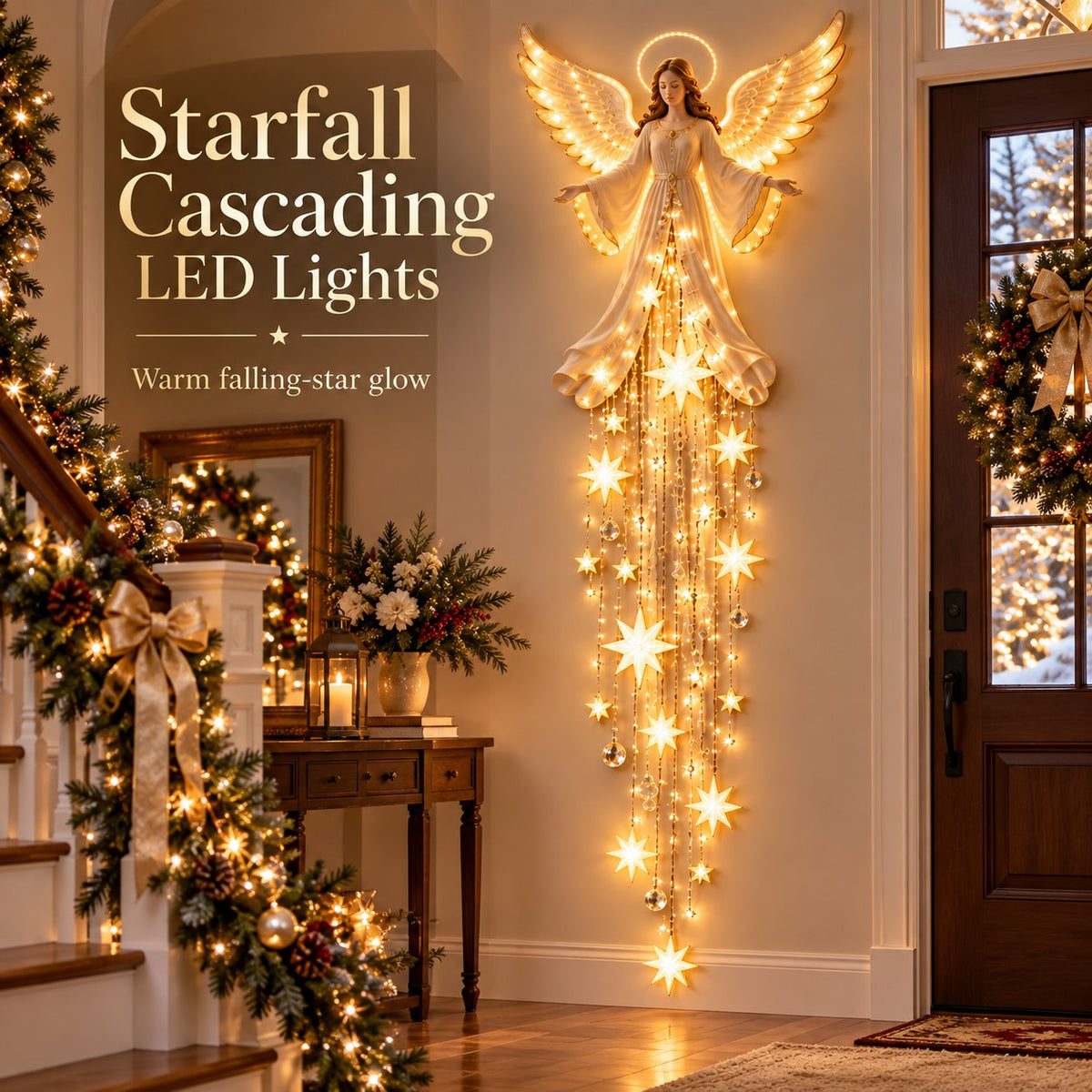 🕊️ Angel Blessing Starfall Wall Light  | Cascading Falling Star Lights, Meaningful Holiday Gift for Faith & Family Celebrations