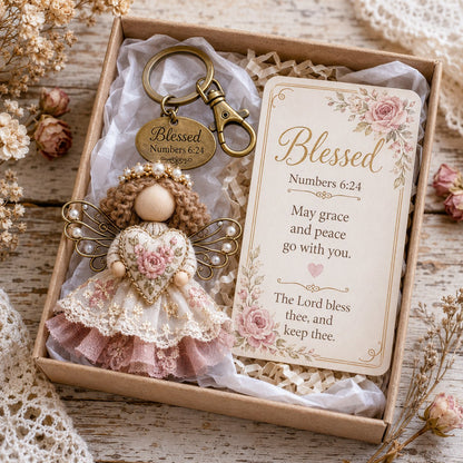🪽 Faith Guardian Keychain Scripture Gift Set Collection | Layered Fabric Charm, Inspirational Scripture Card & Ready-to-Gift Box Included 💕