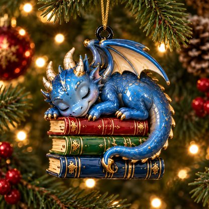 Bookish Dragons – 6-Piece Christmas Keepsake Ornament Set for Book Lovers