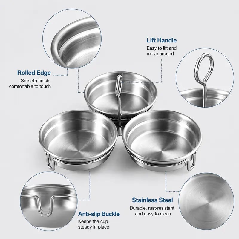 3-Cup Stainless Steel Egg Poacher, 3 Cavity Egg Steamer Mold with Handle, Reusable Egg Poaching Cups for Poached Eggs, Steamed Eggs, Breakfast & Dessert Making