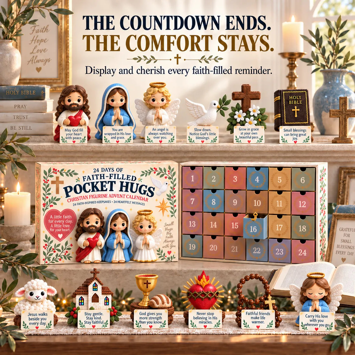 ⏳ Last Day 49% OFF – ✝️ 24 Days of Faith-Filled Pocket Hugs™ Advent Calendar | 24 Unique Hand-Painted Christian Keepsakes with Matching Encouragement Cards & No Repeated Designs 🎁
