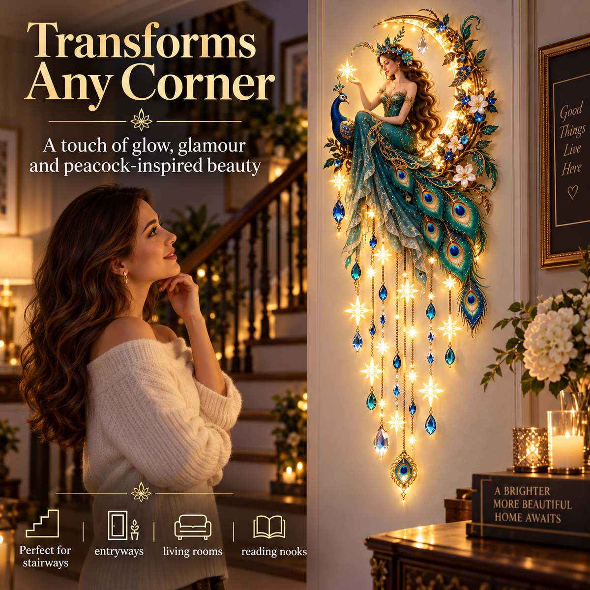🔥 Last Day 49% OFF🦚 Peacock Fairy Starfall Wall Light