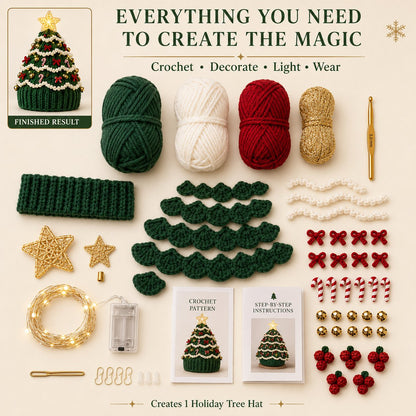 ⏳ Last Day 49% OFF – 🎄Beginner-Friendly Light-Up Christmas Tree Crochet Hat DIY Kit | Complete Kit with Coordinated Yarn, LED Lights & Step-by-Step Guide Included 💕