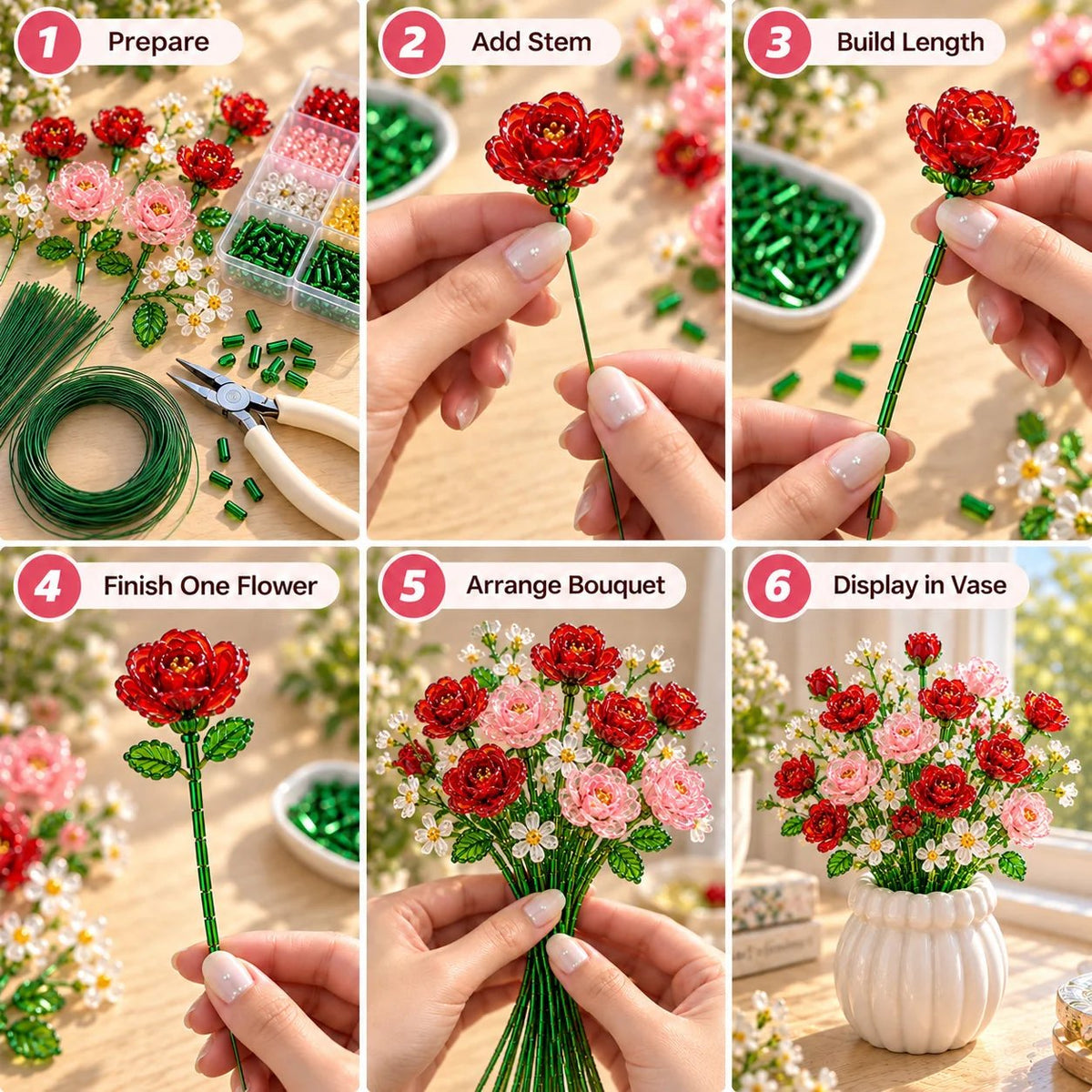 🏆Limited Time Sale 49% OFF 🌼✨DIY Beaded Wildflower Bouquet Kit – Handmade Crystal Flower Craft Set🌸✨