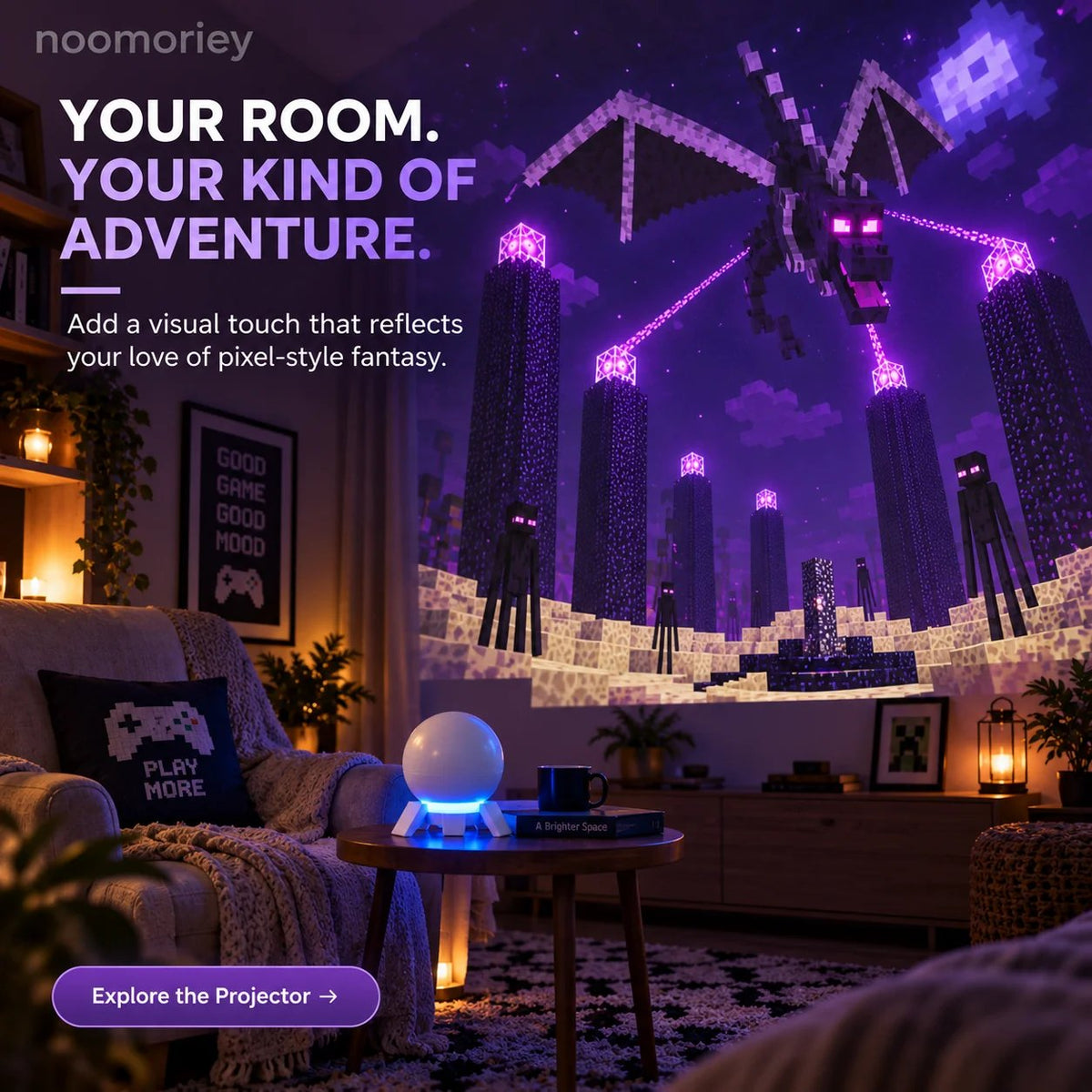 🎮 Pixel Fantasy Scene Projector – Ambient Decor for Gaming Rooms