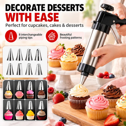 🍪 Stainless Steel Cookie Press & Decorating Kit | 13 Cookie Discs + 8 Icing Tips for Cookies, Cupcakes & Cakes 🧁
