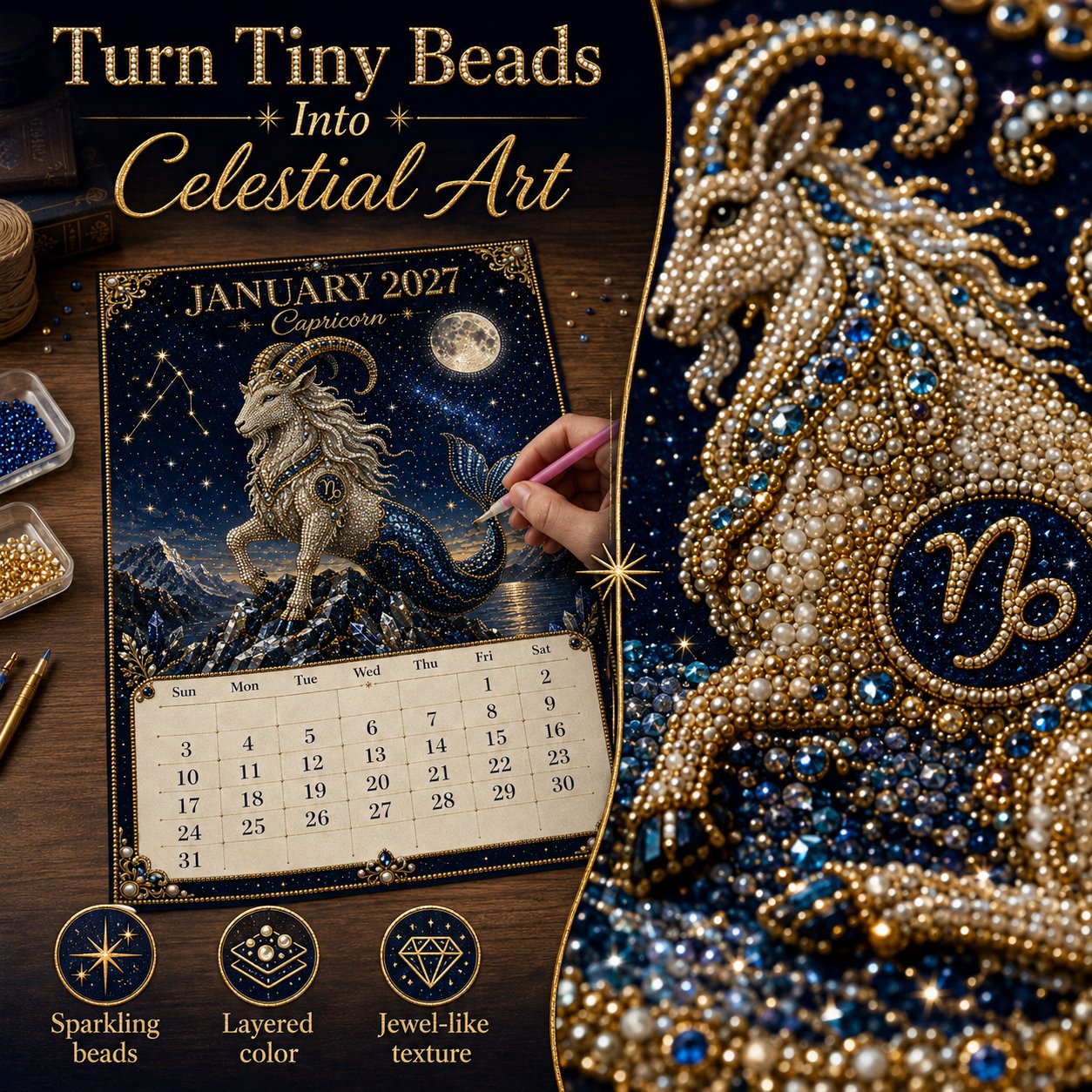 ⏳ Last Day 49% OFF – 🌙 Beginner-Friendly 2027 Twelve Zodiac Bead Art Calendar Kit | Complete Kit with Zodiac Design Base, Decorative Beads & Step-by-Step Guide Included 💕
