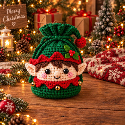 🎄 Christmas Crochet Character Gift Pouch | Reusable Drawstring Gift Bag — 12 Festive Designs