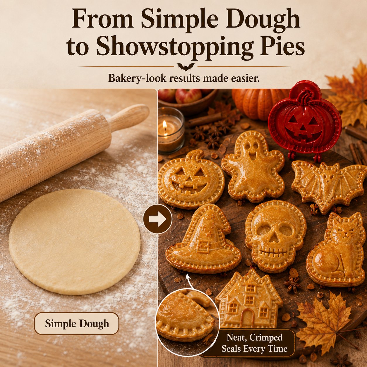 👻 Halloween Mini Pie Molds (Set of 8) – Easy Spooky Baking with Kids for Party Treats!