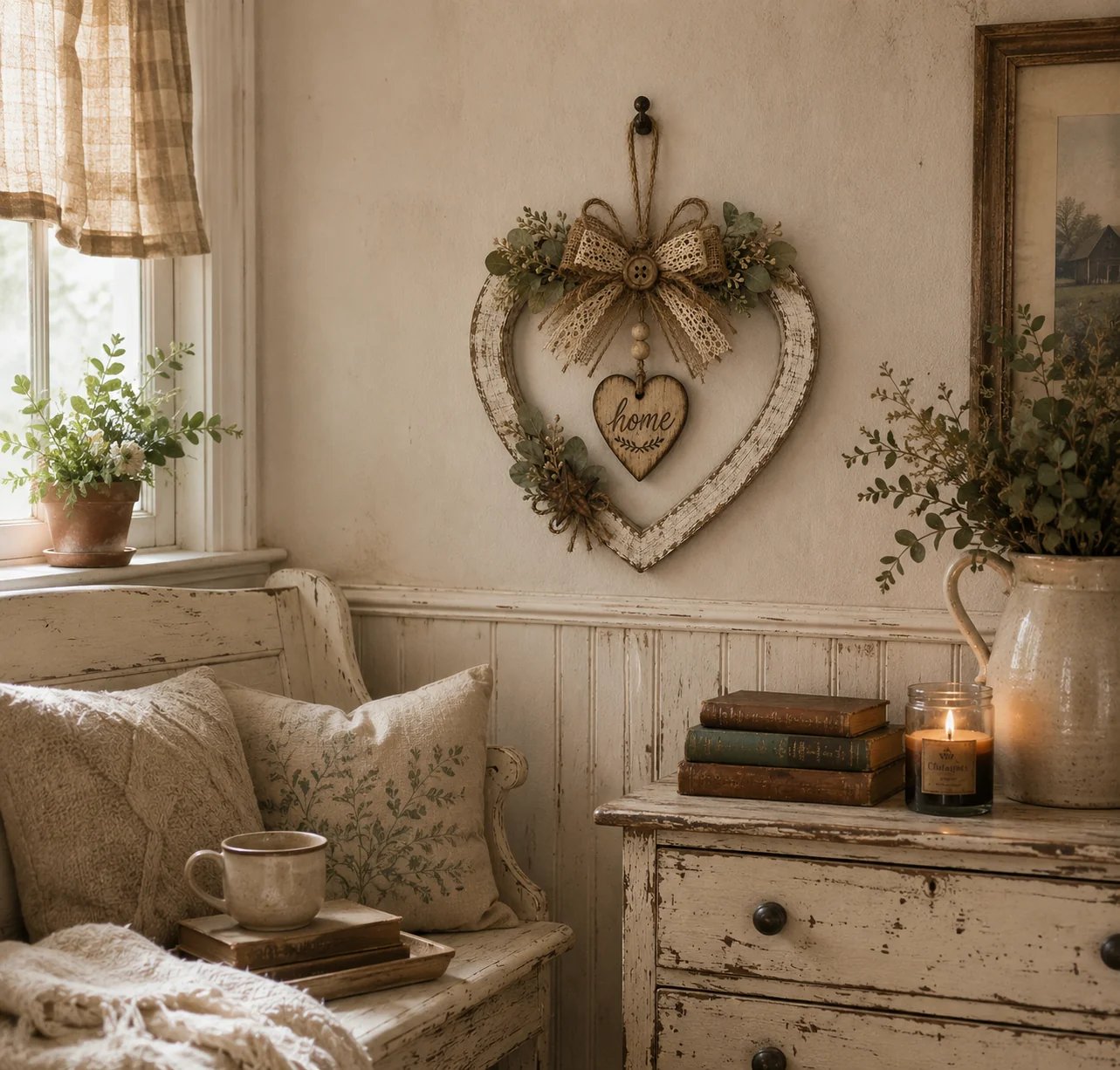 🤎Rustic Farmhouse Heart Wall Decor with “Home” Sign