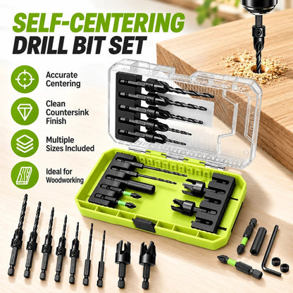 🛠️✨15-Piece Countersink Drill Bit Set – 1/4' Hex Shank, Depth Stop & Quick-Change Design