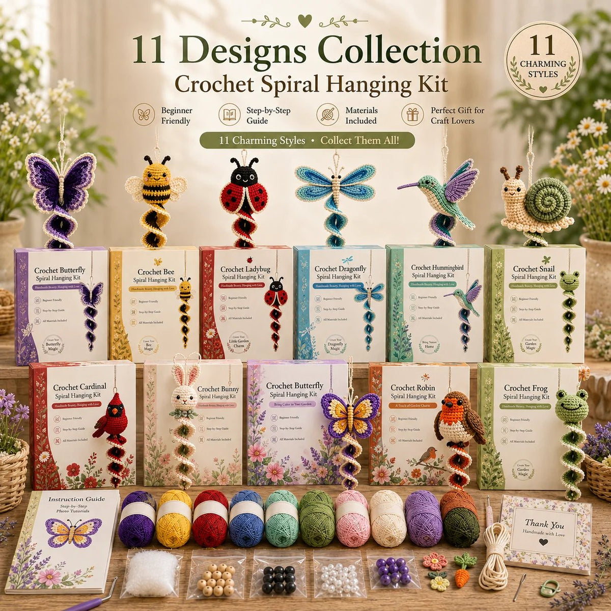 🧶🌿 Crochet Spiral Hanging Kit – Beginner-Friendly DIY Garden Animal Decor