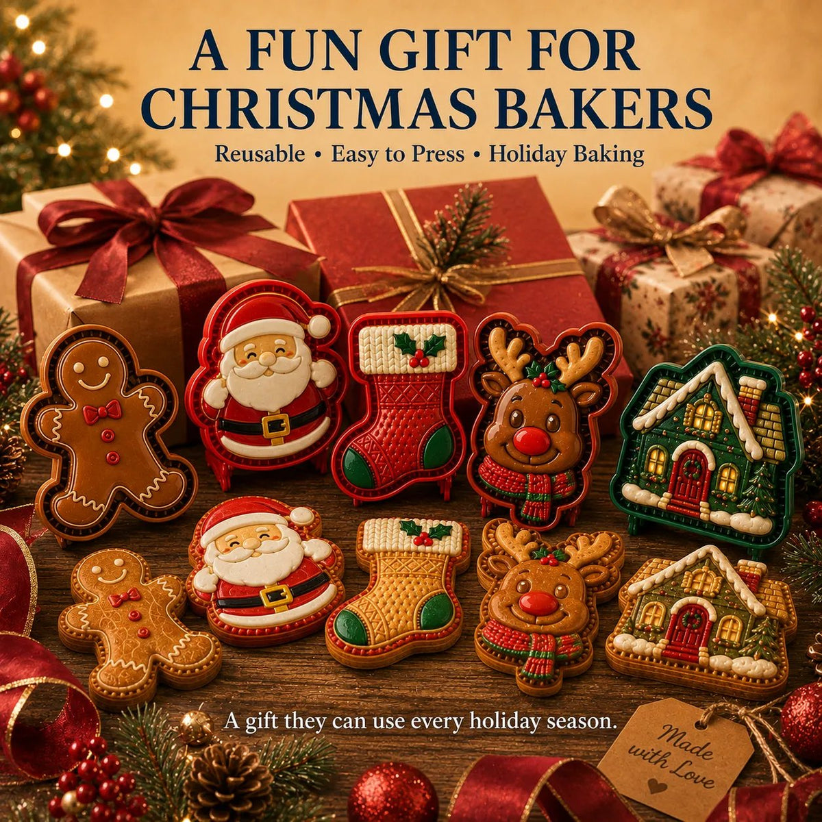 💥ONLY ￡7.99!!!🎁 BUY 1 GET 1 FREE | Christmas Baking Moulds – 8 Festive Designs 🎄