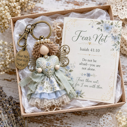 🪽 Faith Guardian Keychain Scripture Gift Set Collection | Layered Fabric Charm, Inspirational Scripture Card & Ready-to-Gift Box Included 💕