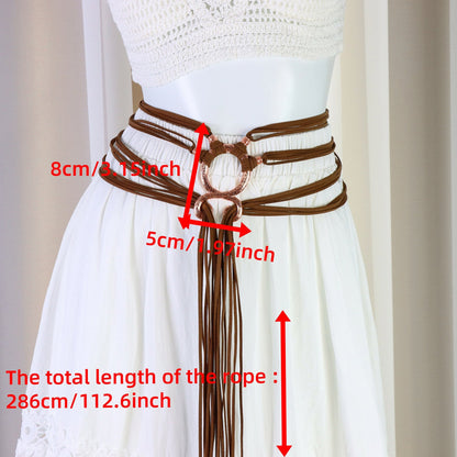 ❤️Medieval Viking Braided Leather Belt Set, with Ring Buckle & Tassel Decorations