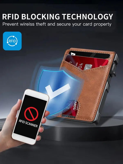 ✨Last Day 49% OFF - Slim Wallet for Men with Pop-Up Aluminum Case, RFID Blocking & Money Clip | Minimalist Leather Bifold Card Holder