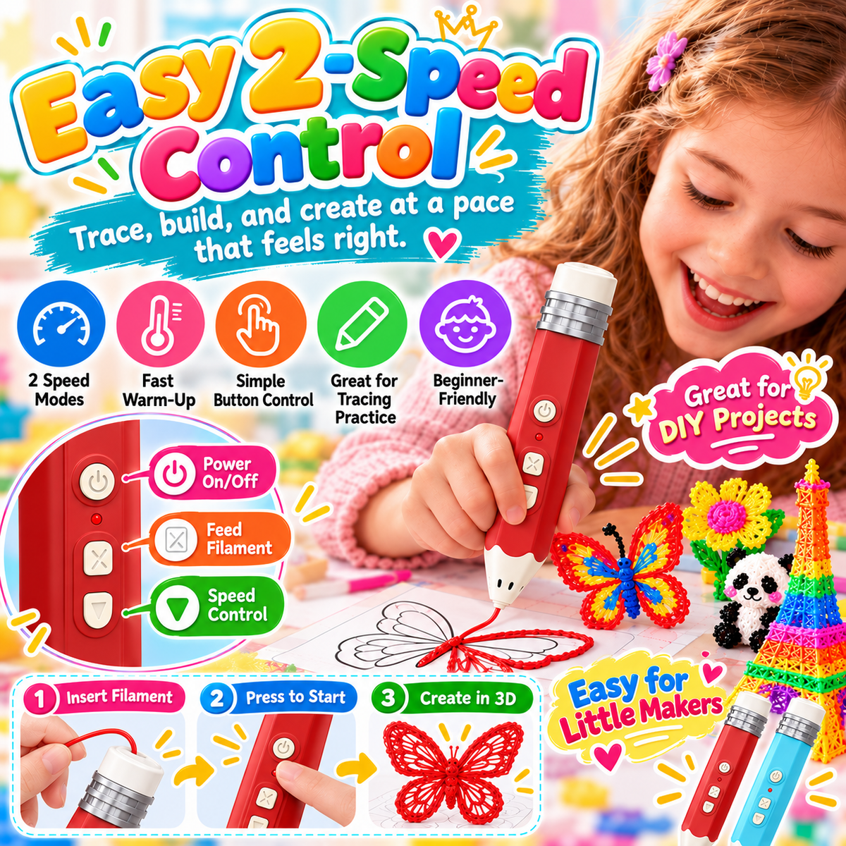 🎨 Kids Low-Temperature 3D Printing Pen Kit – Draw, Build & Create in 3D