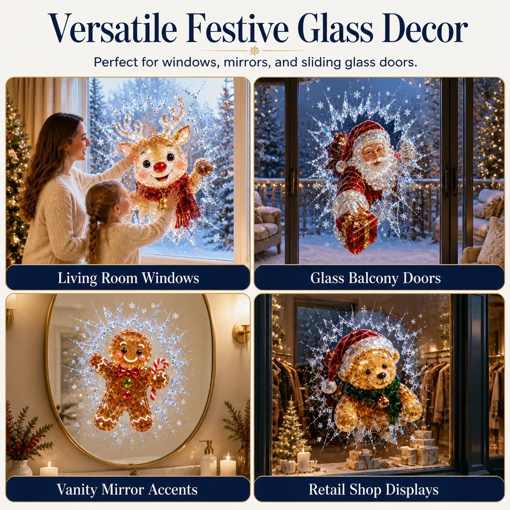 Christmas Window Decal Stickers - Reusable Festive Holiday Glass Decorations