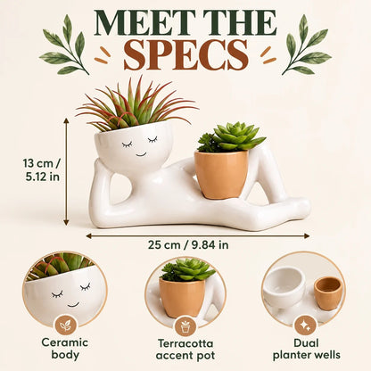 😴 The Lazy Lounger Ceramic Planter | The Desk Buddy Your Plants Deserve 🌿