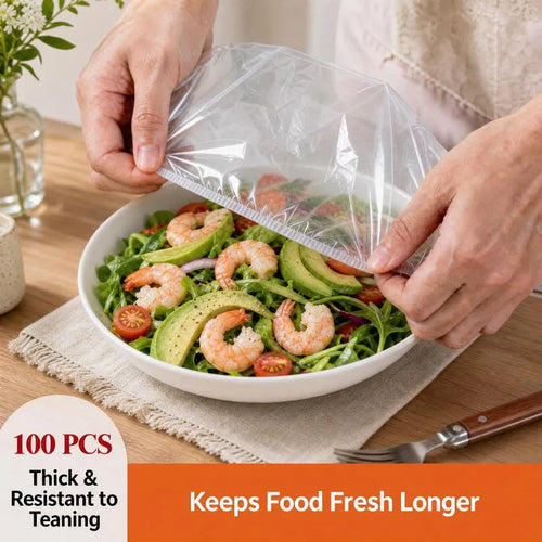 🔥100Pcs Medium Reusable Elastic Plastic Bowl Covers - Kitchen Bread Proofing,
