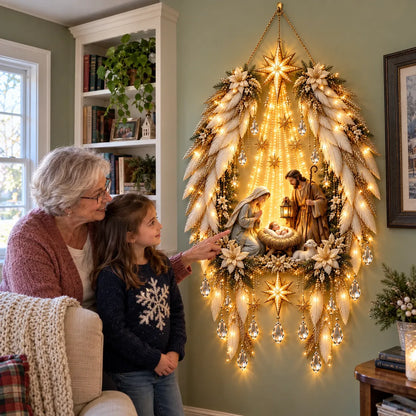 ✨👼 Heavenly Angel Wings Nativity Light✨ – Lighted Christmas Wall Decor