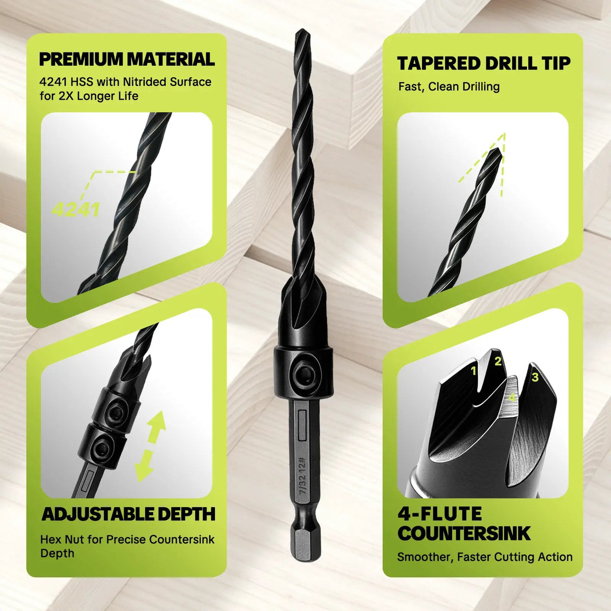 🛠️✨15-Piece Countersink Drill Bit Set – 1/4' Hex Shank, Depth Stop & Quick-Change Design