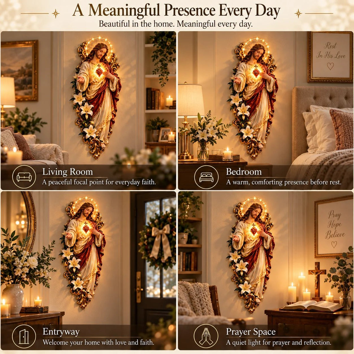 🔥LAST DAY 49% OFF - ✨ Sacred Heart of Jesus 3D Lighted Wall Décor