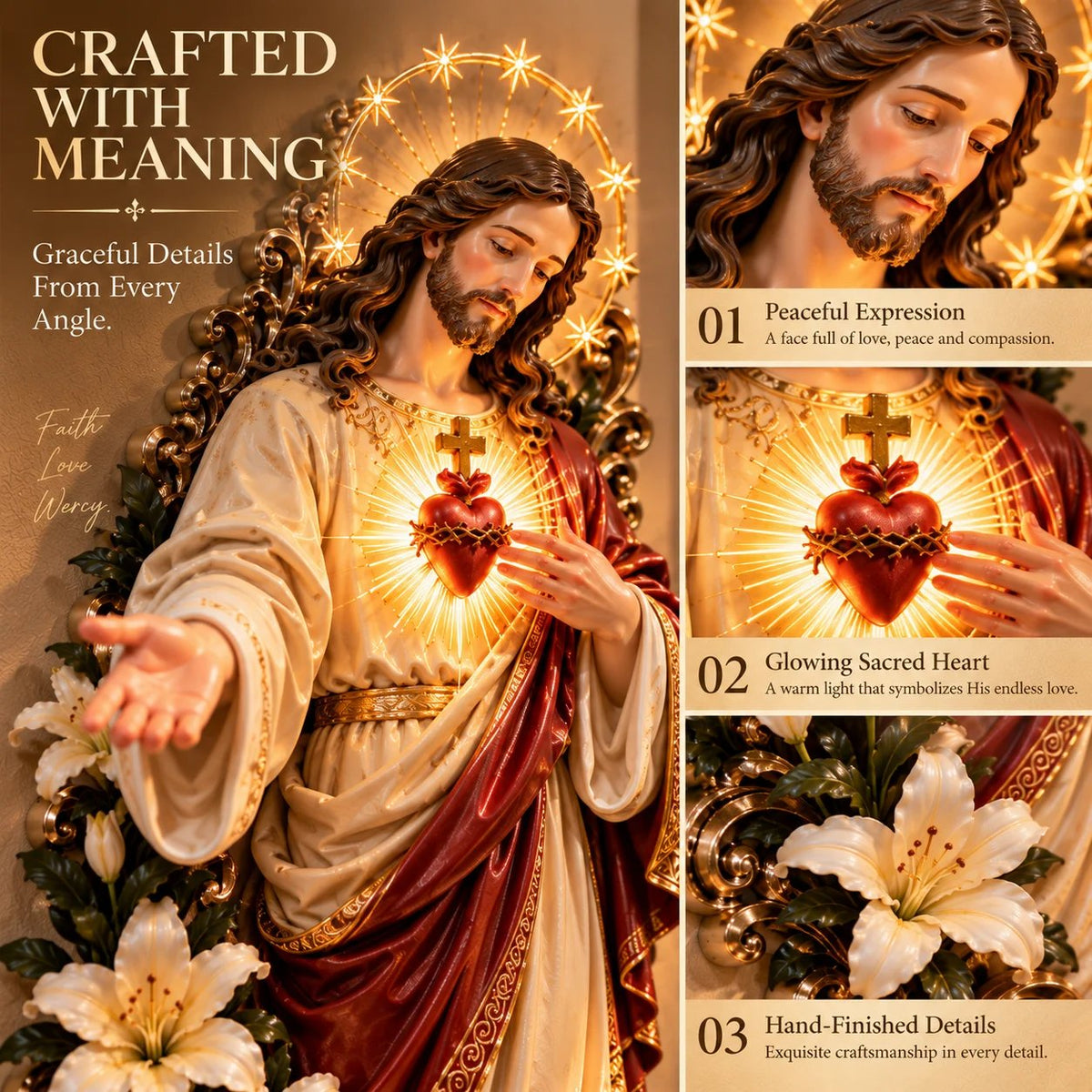 🔥LAST DAY 49% OFF - ✨ Sacred Heart of Jesus 3D Lighted Wall Décor