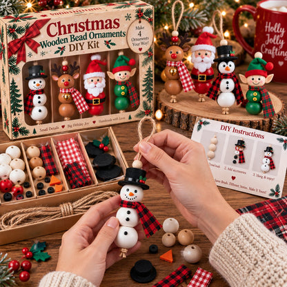 🎄 Christmas Wooden Bead Ornament DIY Kit – Set of 4